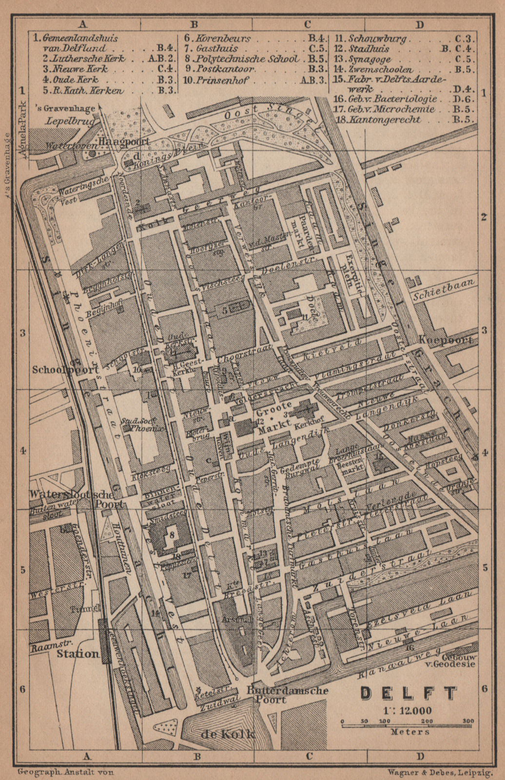 DELFT antique town city stadsplan. Netherlands kaart. BAEDEKER 1905 old map